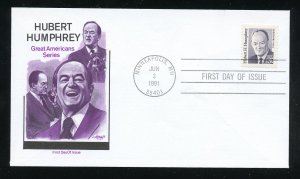 US 2189 52c Great Americans - Hubert Humphrey VP UA Artmaster cachet FDC 