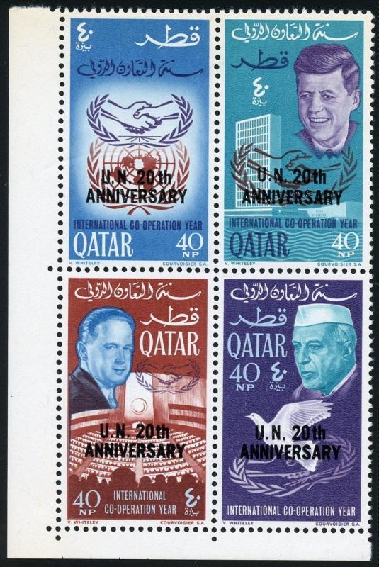 QATAR 1964  JOHN F. KENNEDY SCOTT 101E/101H BLK OVPT  BLOCK  MINT NEVER HINGED