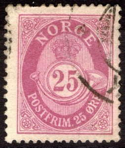 Norway #54  Used - 25o Post Horn (1901)