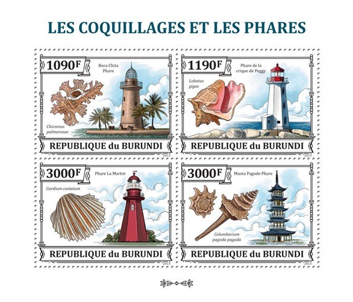 BURUNDI - 2013 - Shells & Lighthouses - Perf 4v Sheet - Mint Never Hinged