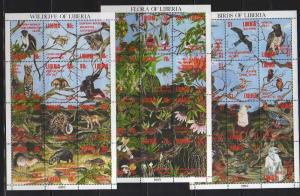Liberia MNH sc#1159-61 Birds Reptile Flowers 2012CV $110.00 