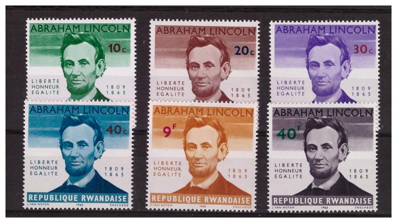 RWANDA 1965 LINCOLN  Centenary of death 6 values set MNH