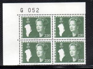 Greenland Sc 126 2.3 kr Queen stamp pl block of 4 mint NH