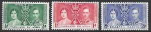 Falkland Islands Scott 81-83 MNH Coronation Set of 1937