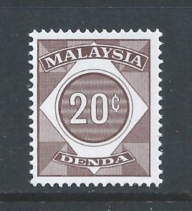 Malaysia #J12 NH 20c 1980 Numeral Postage Due Unwmkd.