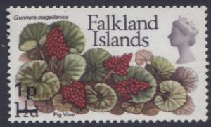 Falkland Is.-Scott 198-Flowers-Overprint- 1971- MVH -Single 1p on a 1.1/2p Stamp