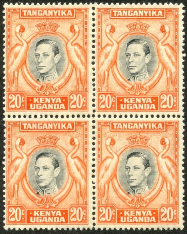 KUT Sc#74c SG#139 Block of 4 1938 KGVI 20c Perf Variety Mint Hinged