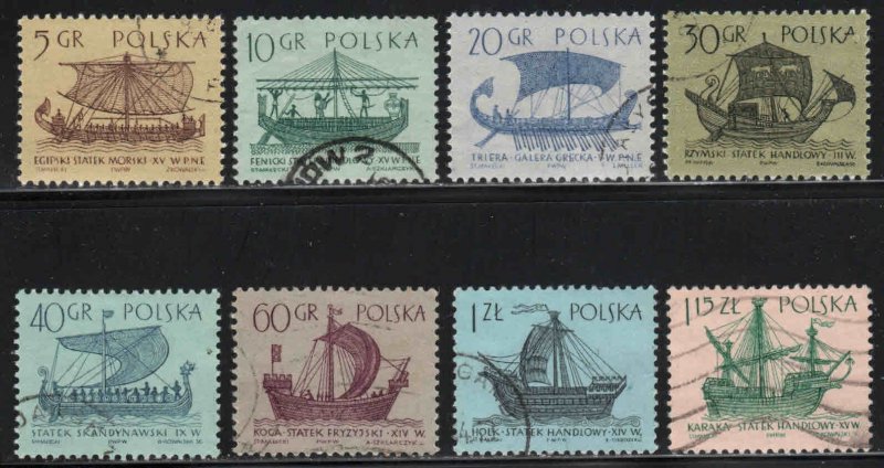 Poland #1124-31 ~ Cplt Set of 8 ~ Ships, Boats ~ Used, Ucto (1963)