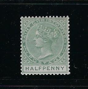 ST CHRISTOPHER SCOTT #8 1882-90 1/2P (GREEN) PERF 14- WMK 2- MINT NEVER HINGED