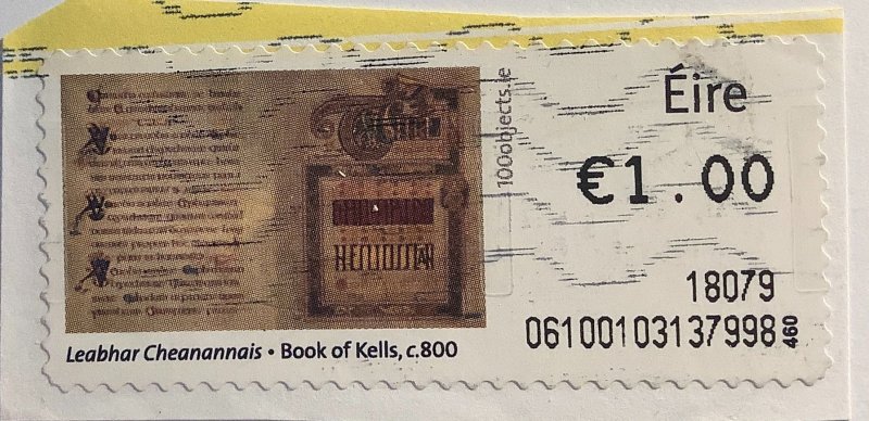 Ireland Post & Go 2018 used on paper - €1.00,  Objects in history, Book of Kells