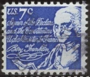 US 1393D (used) 7¢ Ben Franklin, brt blue (1972)