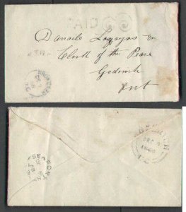 Canada-Covers #3058-Stampless-Huron Cnty-Wroxeter,UC single broken circle-De 7