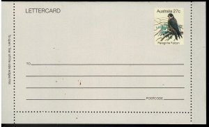 Australia 1982 Peregrine Falcon 27c Mint Lettercard - see notes