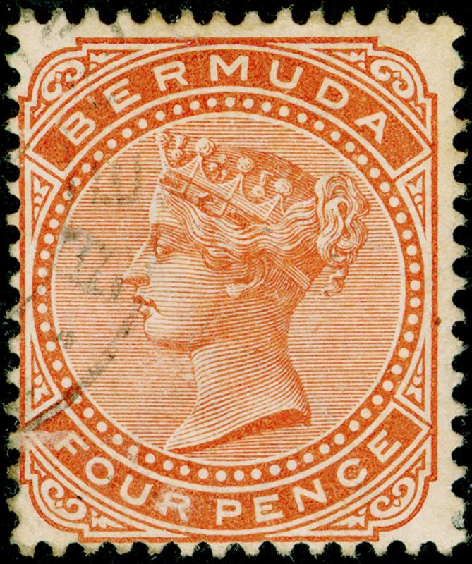 BERMUDA SG28a, 4d orange-brown, FINE USED, CDS. Cat £60. WMK CA PERF 14.