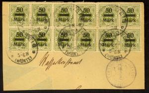 WURTTEMBERG 1923 50mk on 60pf OFFICIAL Sc O70 BLOCK OF 12 on Piece