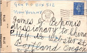 UK 1944 Belfast to Portland US Censor - A776