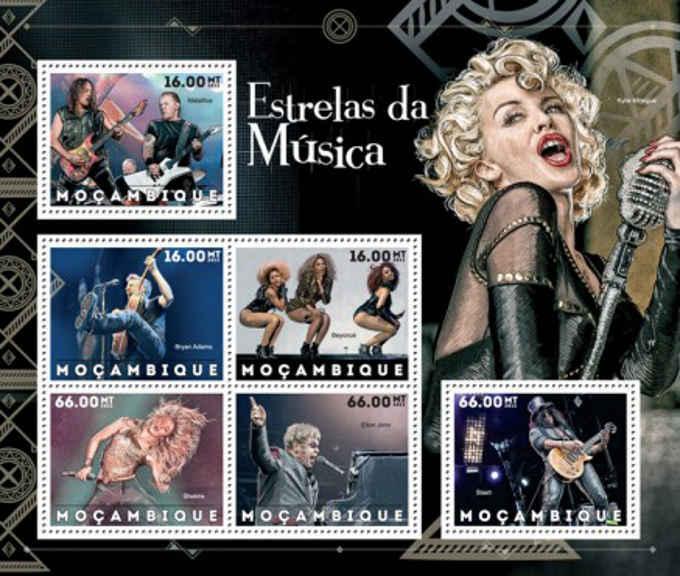 Mozambique - Music Stars Metallica, Beyonce - 6 Stamp Sheet 13A-1078