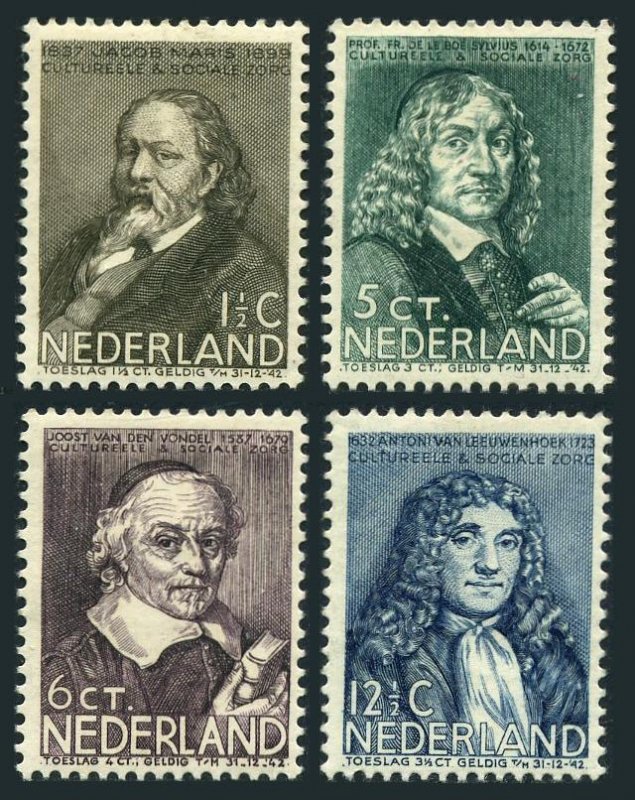 Netherlands B94-B97,hinged.Mi 304-307.Jacob Maris,Boe Sylvius,Vondel,Leeuwenhoek