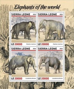 Sierra Leone - 2022 Elephants, Asian, African - 4 Stamp Sheet - SRL220207a