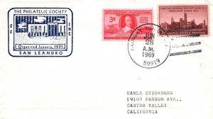 THE PHILATELIC SOCIETY OF SAN LEANDRO INC. CANCELLED HUNGRY HOUSE 1969