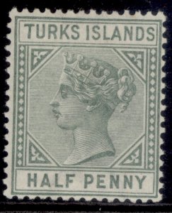 TURKS & CAICOS ISLANDS QV SG70, ½d dull green, M MINT.