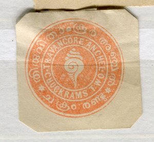 INDIA; TRAVANCORE 1890s-1900s early QV Local Mint Postal Stationary PIECE