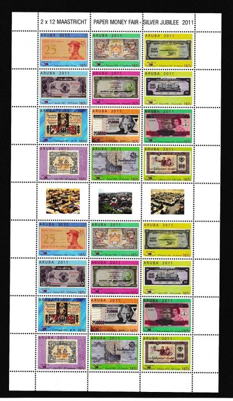 Aruba  #377   MNH  2011  sheet with 2  blocks of 12   banknotes