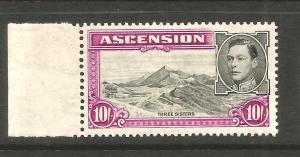 ASCENSION 1938  10/-   KGVI  PICTORIAL  MLH  P13 1/2   SG 47