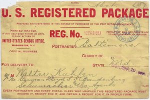 1904 GPO Washington DC to Baltimore, MD, S.S. Brandenberg, U.S. Regis. (HK0036)