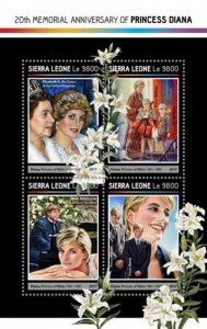 Sierra Leone - 2017 Princess Diana - 4 Stamp Sheet - SRL17218a