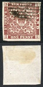 Newfoundland SG1 1d Brown-purple Fine Used Cat 250 pounds