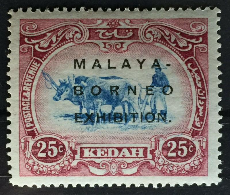 Malaya Borneo Exhibition opt Kedah 1922 Definitive 25c MLH 15½in BORNEO SG#50