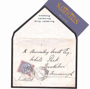 MS4068 1901 RHODESIA BSACo Salisbury Club Cover IRELAND Brookeboro Co.Fermanagh