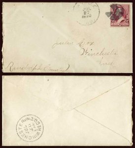 Danville (?), Indiana, Scott 219D 1890 circular date stamp with 8-segment cancel