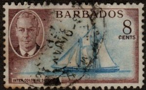 Barbados 221 - Used - 8c Intercolonial Schooner Ship (1950) (cv $4.00)