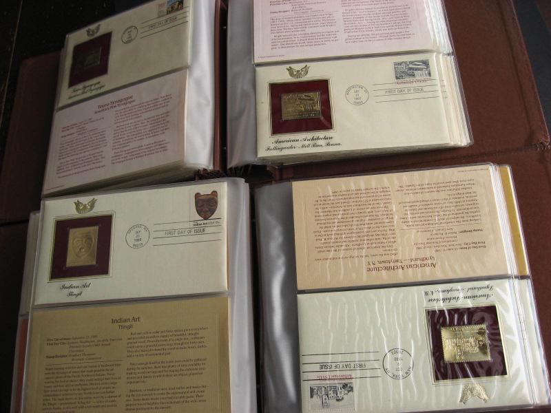 USA PCS 52 different FDC with gold replica stamps 1980-83 era in 2 binders