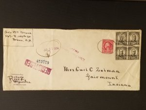 1934  Bronx New Jersey to Fairmount Indiana USA Registered Multi Franking Cover