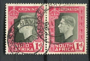 SOUTH AFRICA; 1937 early GVI Coronation issue used 1d. POSTMARK PAIR