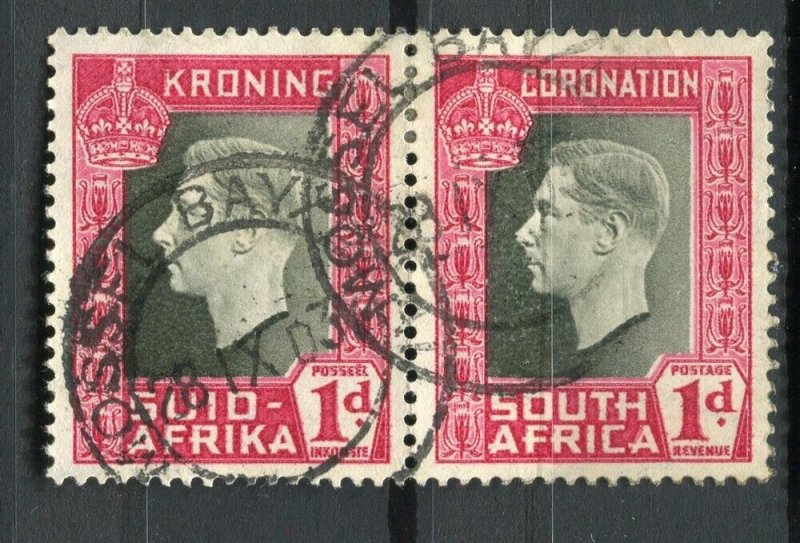 SOUTH AFRICA; 1937 early GVI Coronation issue used 1d. POSTMARK PAIR