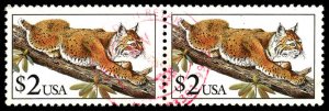 US Sc 2482 USED PAIR - 1990 $2.00 -  Bobcat