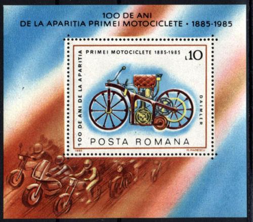 Romania 1985 First Daimler Motorcycles Motorbike Transport Stamp Michel BL217