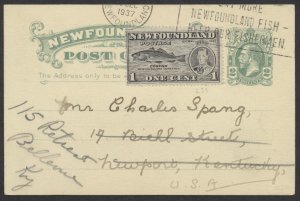 1937 Newfoundland Uprated #P16 2c GeoV PSC QSL Card Message On Back