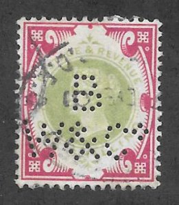 Great Britain Scott #126 Used 1sh Victoria w/Perfin 2018 CV $181.25