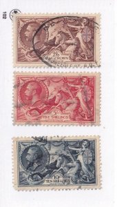 GB # 222-224 VF-LIGHT USED KGV 2/6d to 10sh BRITANNIAS CAT VALUE $150