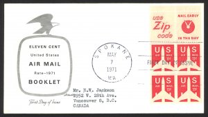 USA Sc# C78a (Artmaster) FDC Booklet Pane/4 (a) (Spokane, WA) 1971 11c Air Mail