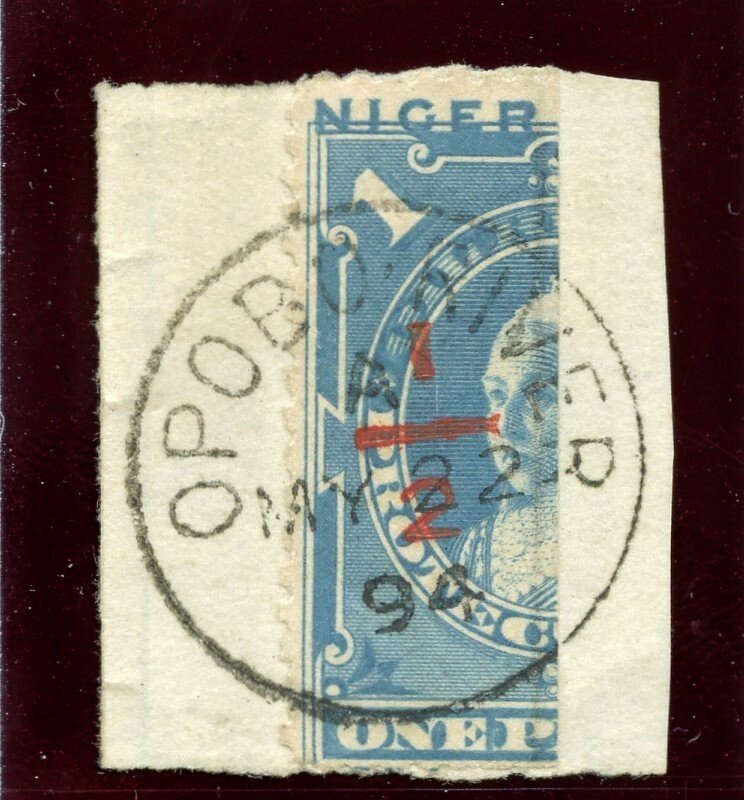 Niger Coast 1894 QV ½ on half on 1d dull blue (RPS Certificate) VFU. SG 57.