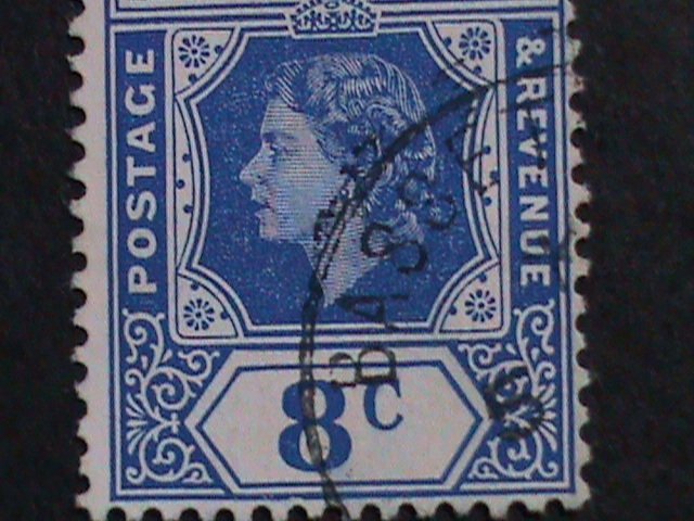 ​LEEWARD ISLANDS-1954 SC#140 QUEEN ELIZABETH II REVENUE-USED -VF-69 YEARS OLD