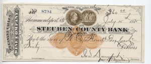 1875 hammondsport NY Pleasant Valley Wine Company Check RN-d1 [6514.101]