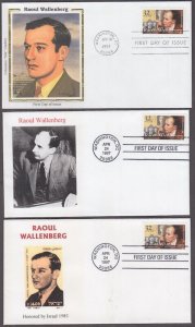 USA # 3135 FDC SET of 3 DIFF - HONOURING RAOUL WALLENBERG