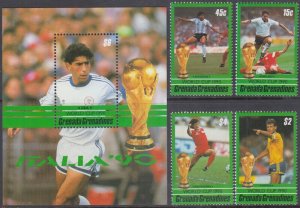 GRENADA GRENADINES Sc #1210-3,15 MNH SET of 4 + 1 S/S - 1990 WORLD CUP SOCCER